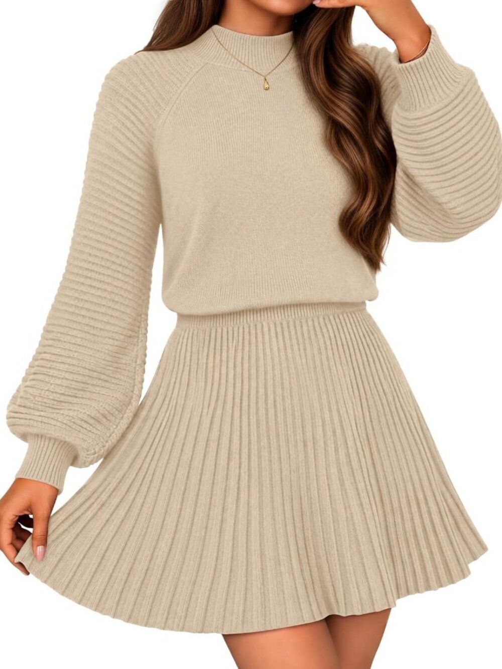 Chic Women's Fall 2-Piece Outfit Set - Sweater Dress & Mini Skirt Combo
